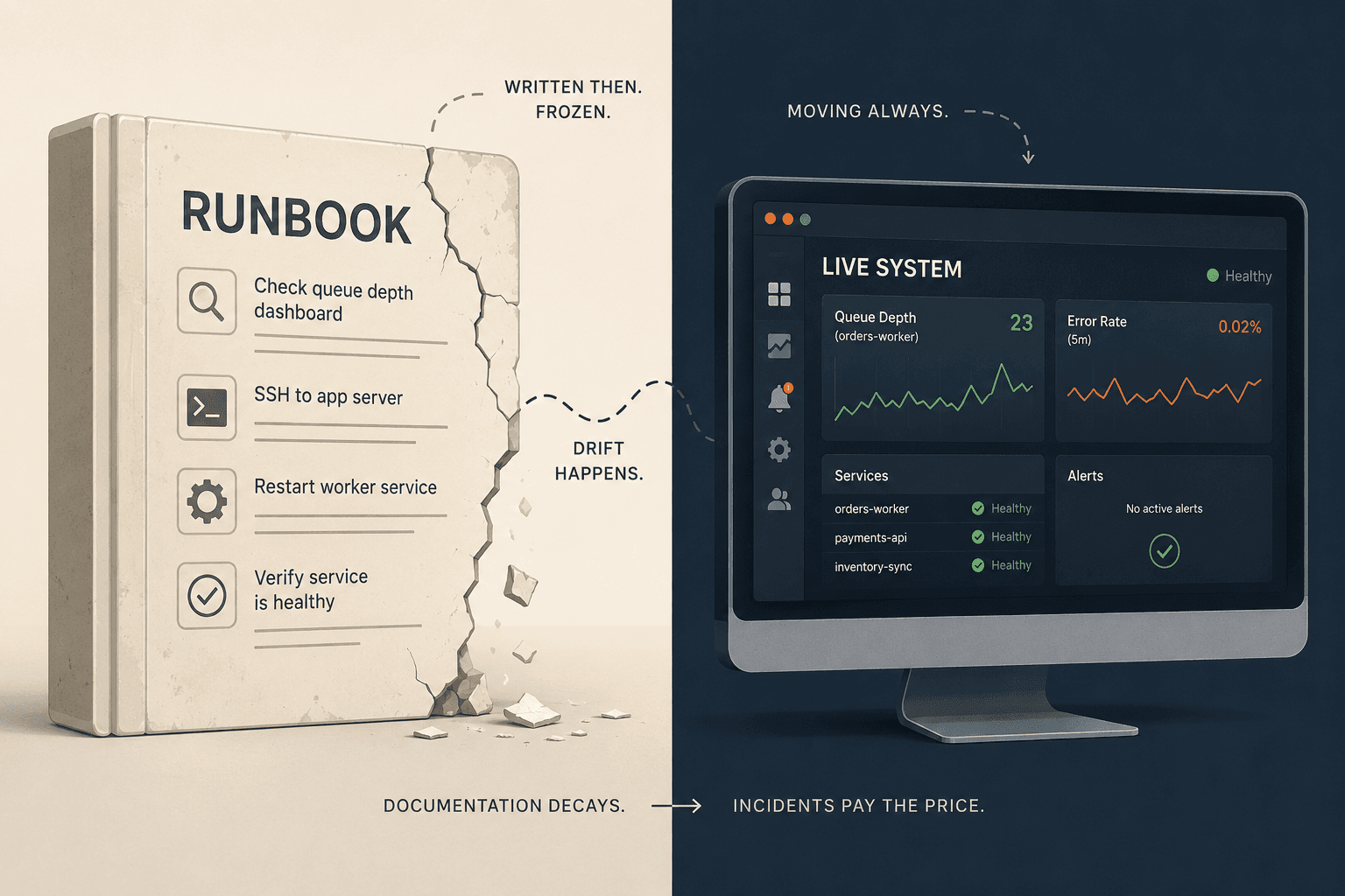 Cover Image for Why Your Incident Runbook Lies to You at 3 a.m. (and How to Tell Before the Page Fires)